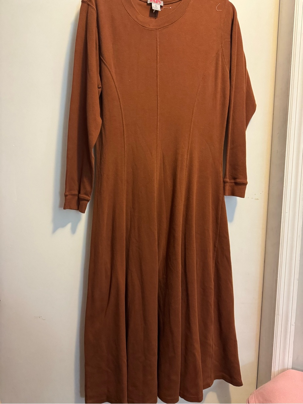 Casual Long-Sleeve Midi Dress in Rust by FADS, Sz. LG.